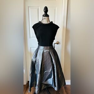 SLNY Black and Silver A-Line Cocktail Dress